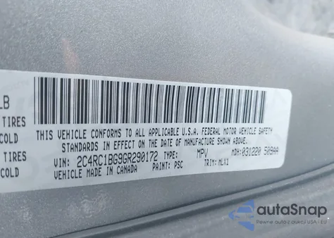 2016 Chrysler Town & Country Touring z USA, uszkodzony, nr VIN 2C4RC1BG9GR290172